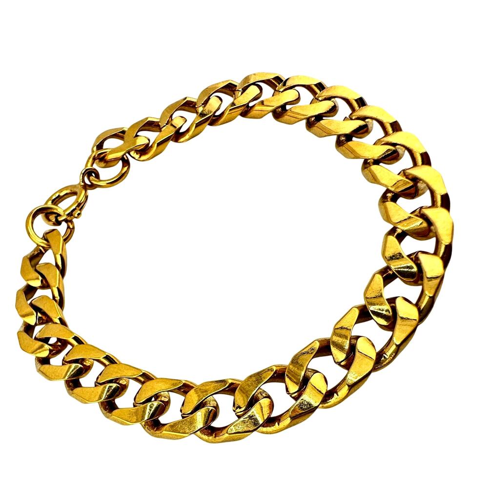 Vintage Curb Cuban Link Gold Tone Trendy Chic Fashion 6.5” Chain Bracelet